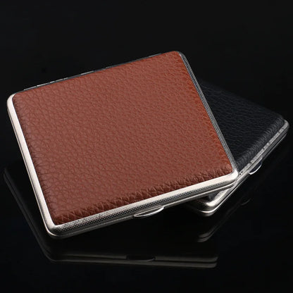 20 Sticks Cigarette Case Leather Surface Storage Metal Box