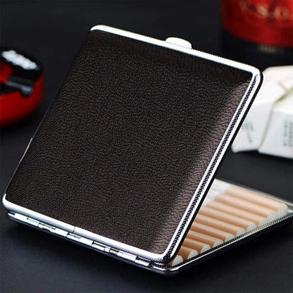 20 Sticks Cigarette Case Leather Surface Storage Metal Box