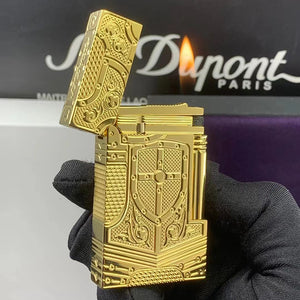 Knight Shield Engraved St.Dupont Cigarette Lighter Brasss Refill Gas#142