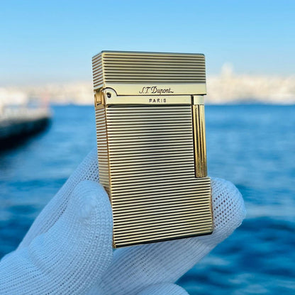 Horizontal Stripes Metal ST Dupont Ligne 2 Lighter #010 Gold