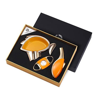 3 Pieces, Cigar Cutter Lighter Ashtray Set