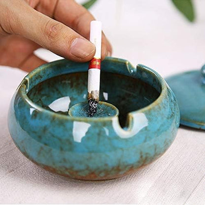 Ceramic Ashtray with Lid Windproof Ash Holder for Smokers