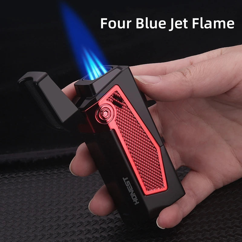 Multi-Functional Cigar Lighter 4 Blue Jet Flame Refillable Torch Lighter