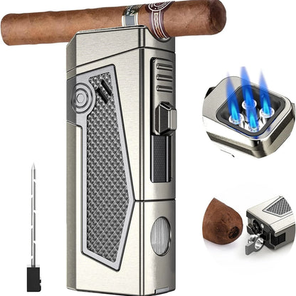 Multi-Functional Cigar Lighter 4 Blue Jet Flame Refillable Torch Lighter