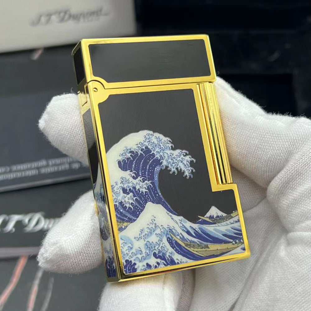Brass Lacquer Particular Sea Wave Pattern S.T. Dupont Lighter #159