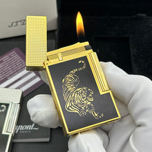 Load image into Gallery viewer, Brass Lacquer Tiger Pattern S.T. Dupont Gas Lighter #164