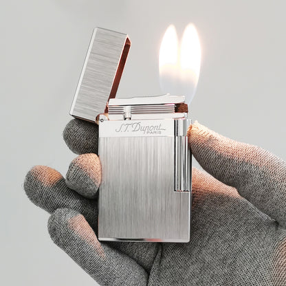 Double Flames Brushed Metal Dupont Gas Lighter #301