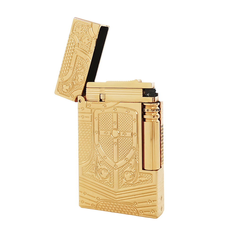 Knight Shield Engraved St.Dupont Cigarette Lighter Brass Refill Gas#142