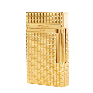 Dupont Lighter Classic S.T Ligne 2 Chocolate Plaid #070 Gold|Silver