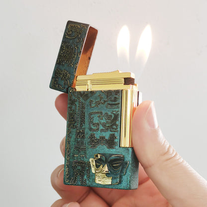 St Dupont Sanxingdui Bronze Head Wearing a Gold Mask Dual Flame Lighter #177