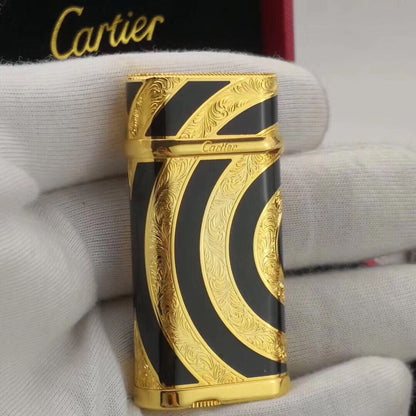 Cartier Royking Gas Lighter Gold Black Vintage #024