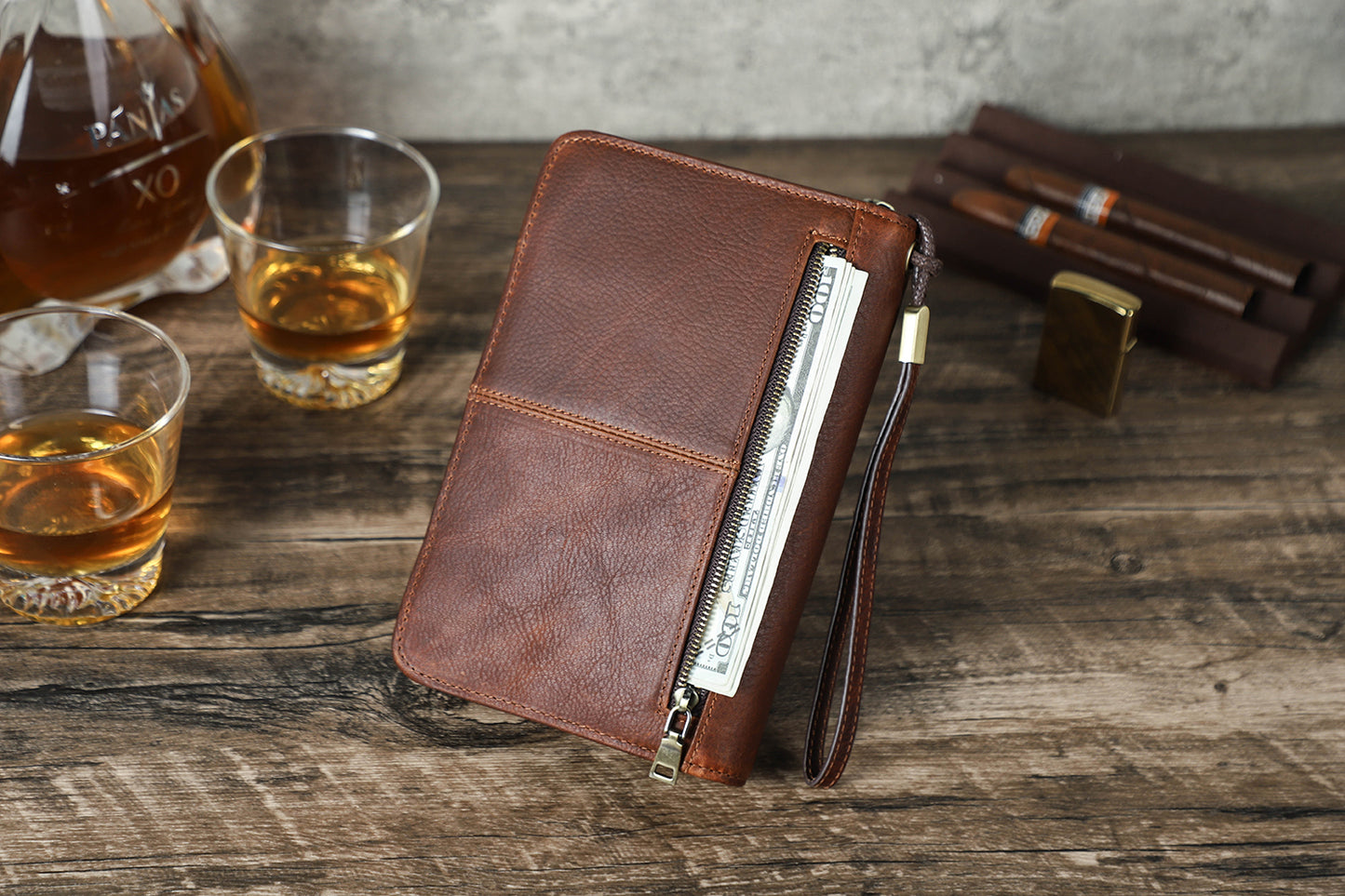 Leather Cigar Box with Wrist Zipper Multifunctional Travel Convenient Cigar Box Leather Case