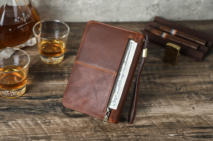 Leather Cigar Box with Wrist Zipper Multifunctional Travel Convenient Cigar Box Leather Case