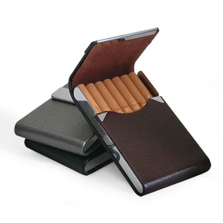 Multifunction Stainless Steel Cigarette Case PU Storage Box