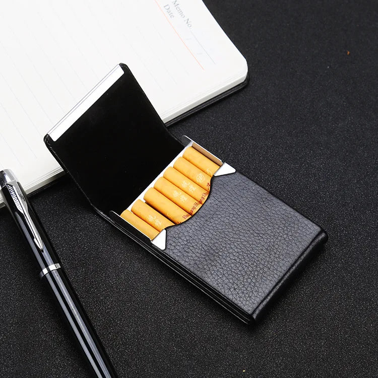 Multifunction Stainless Steel Cigarette Case PU Storage Box