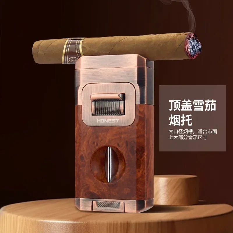 Cigar Lighter with V Shape Cutter Cigar Holder