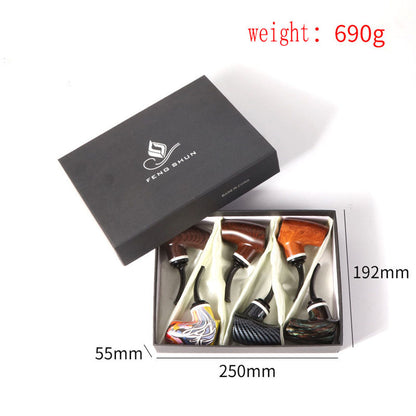 Six-PCS Set of Resin Pipe Gift Box Imitation Solid Wood Filter Pipe Smoking Utensils