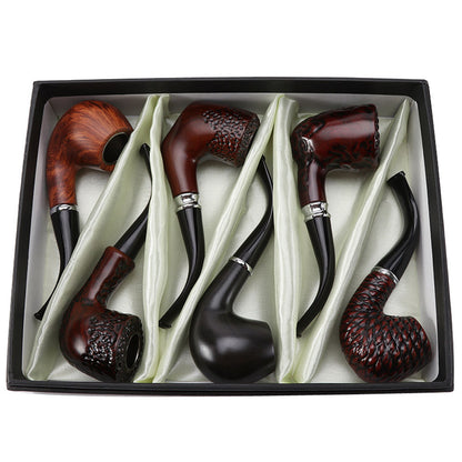 Six-PCS Set of Resin Pipe Gift Box Imitation Solid Wood Filter Pipe Smoking Utensils