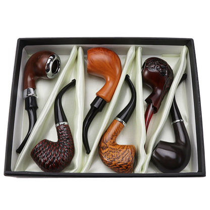 Six-PCS Set of Resin Pipe Gift Box Imitation Solid Wood Filter Pipe Smoking Utensils