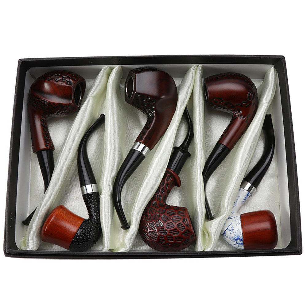 Six-PCS Set of Resin Pipe Gift Box Imitation Solid Wood Filter Pipe Smoking Utensils