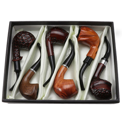 Six-PCS Set of Resin Pipe Gift Box Imitation Solid Wood Filter Pipe Smoking Utensils