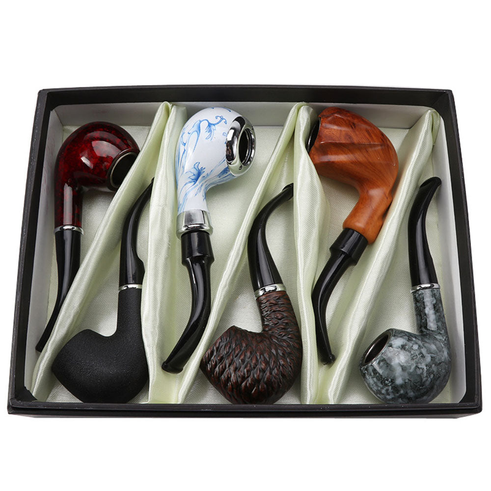 Six-PCS Set of Resin Pipe Gift Box Imitation Solid Wood Filter Pipe Smoking Utensils