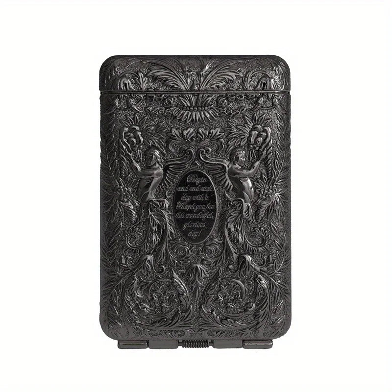 Retro Hand-carved Metal Cigarette Case for 14 Cigarettes