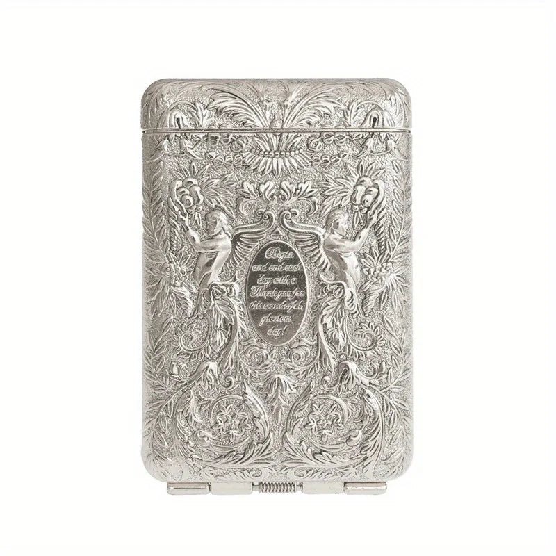 Retro Hand-carved Metal Cigarette Case for 14 Cigarettes