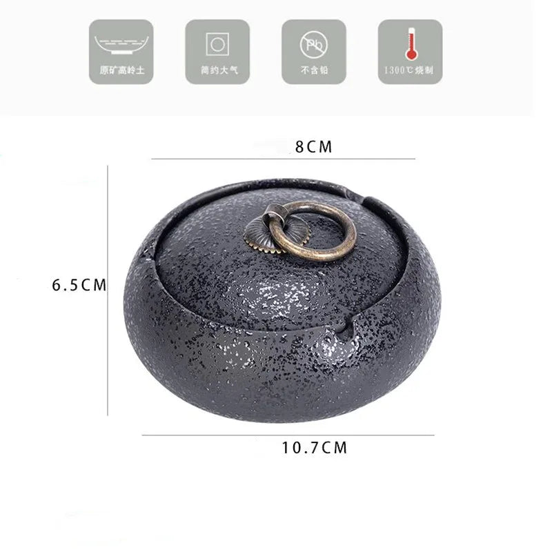 Round Ceramic Ashtray Anti Fly Ash with Lid Ashtray