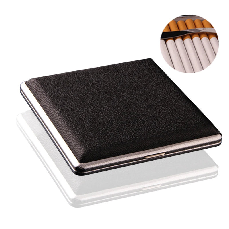 20 Sticks Cigarette Case Leather Surface Storage Metal Box