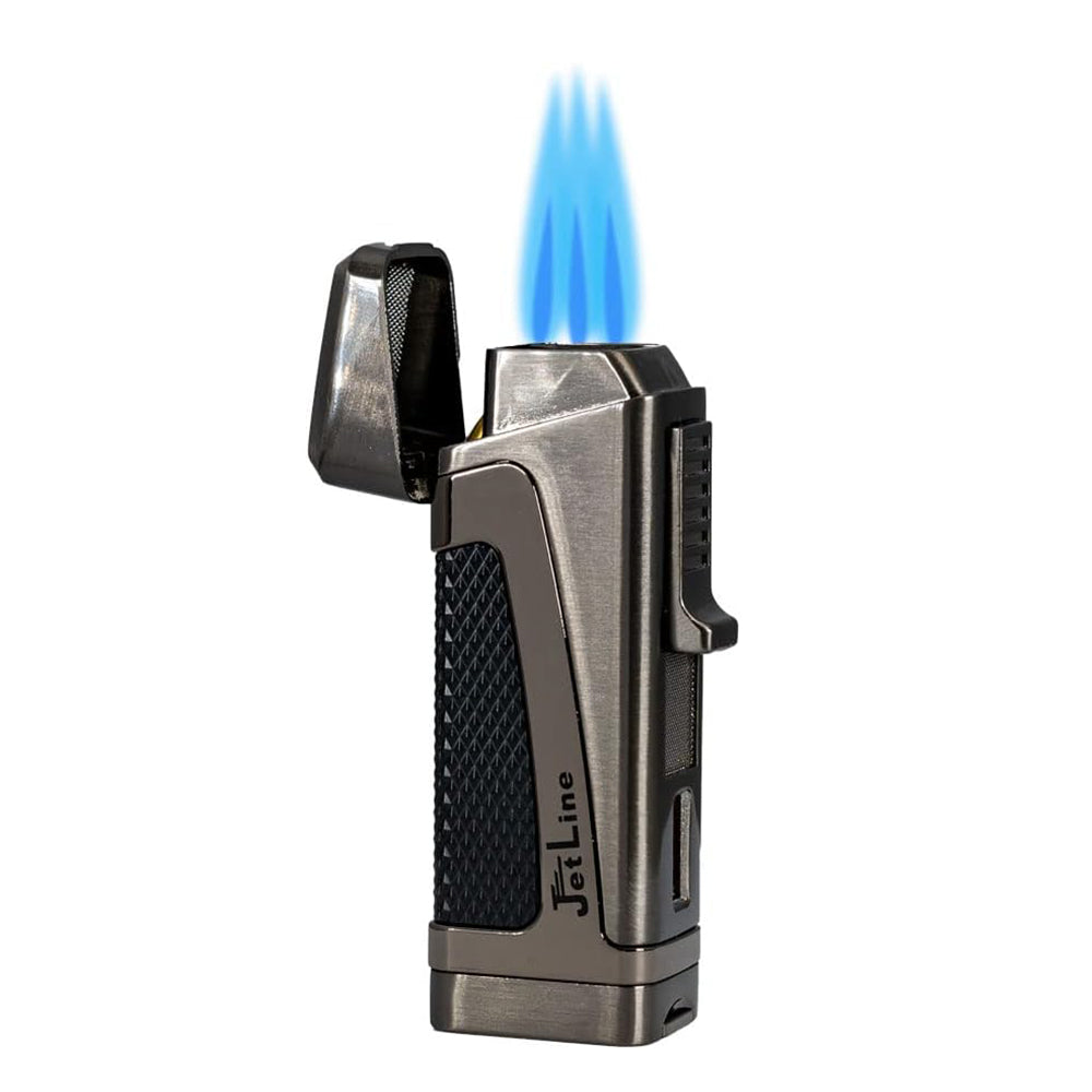 Triple Flame Dual Action Cigar Lighter with Cigar Punch