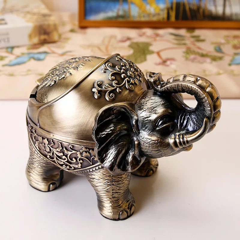 Windproof Retro Ashtray with Lid-Elephant Shaped Table Ashtray