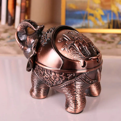 Windproof Retro Ashtray with Lid-Elephant Shaped Table Ashtray