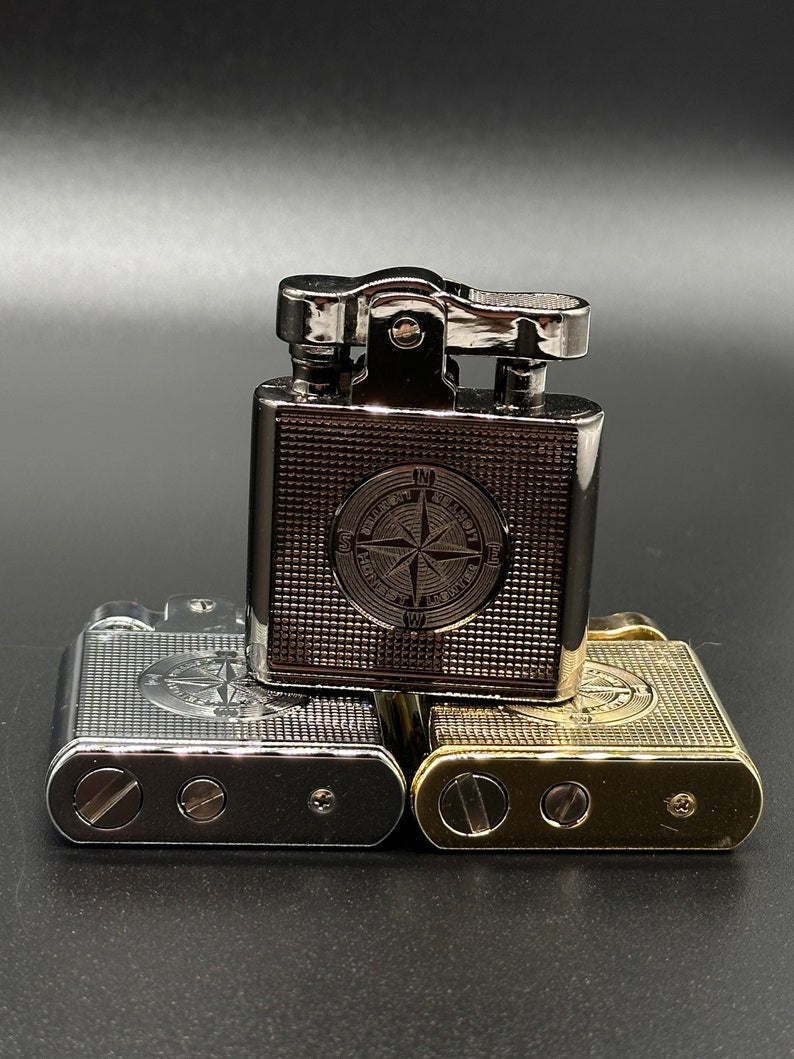 Vintage Style Compass Lighter Flame Lighter Refillable Kerosene Portable Lighter