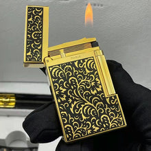 Cargar imagen en el visor de la galería, Pampas Flowers Dupont Lacquer Engraving Wild Chrysanthemum Lighter #056 Black-Gold