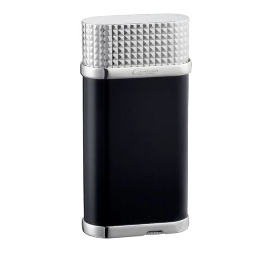 Cartier CLOUS DE PARIS DECOR Lighter Black Lacquer Silver Finish #005