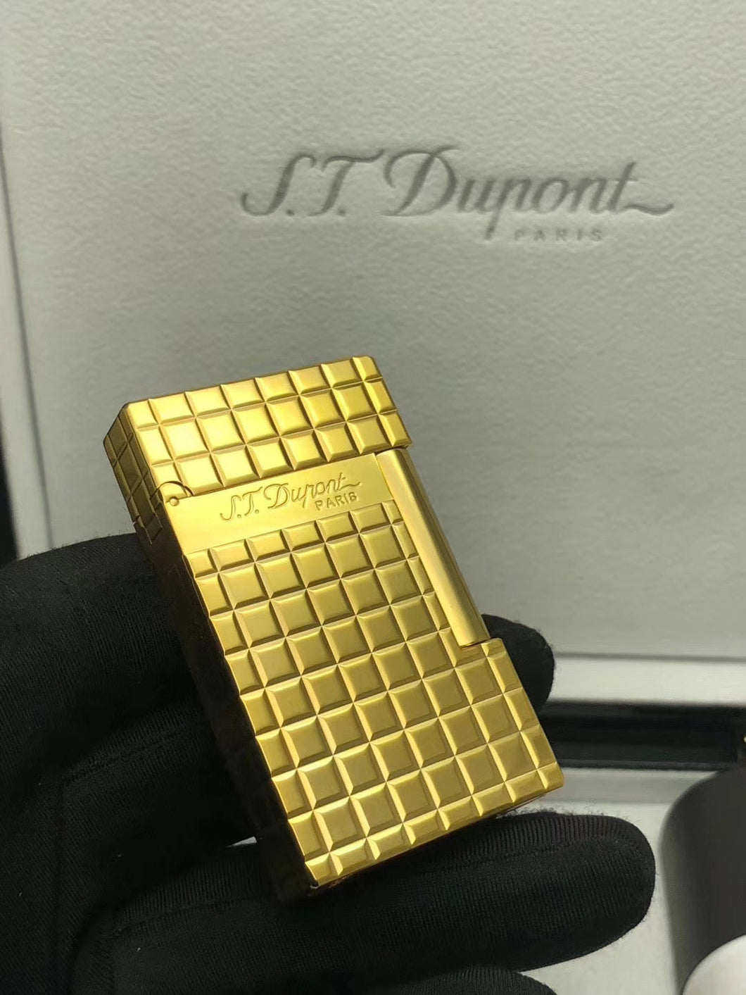 Engraving Square Lattice ST Dupont Lighter Ligne-2 #015 Gold