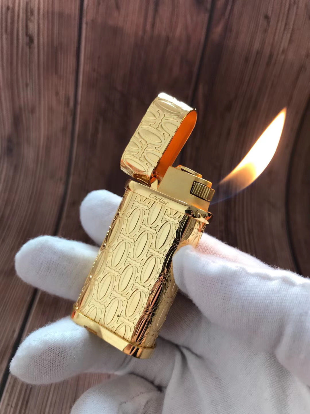 Cartier Full Body C De Engraving Metal Lighter Finish Yellow Gold #001