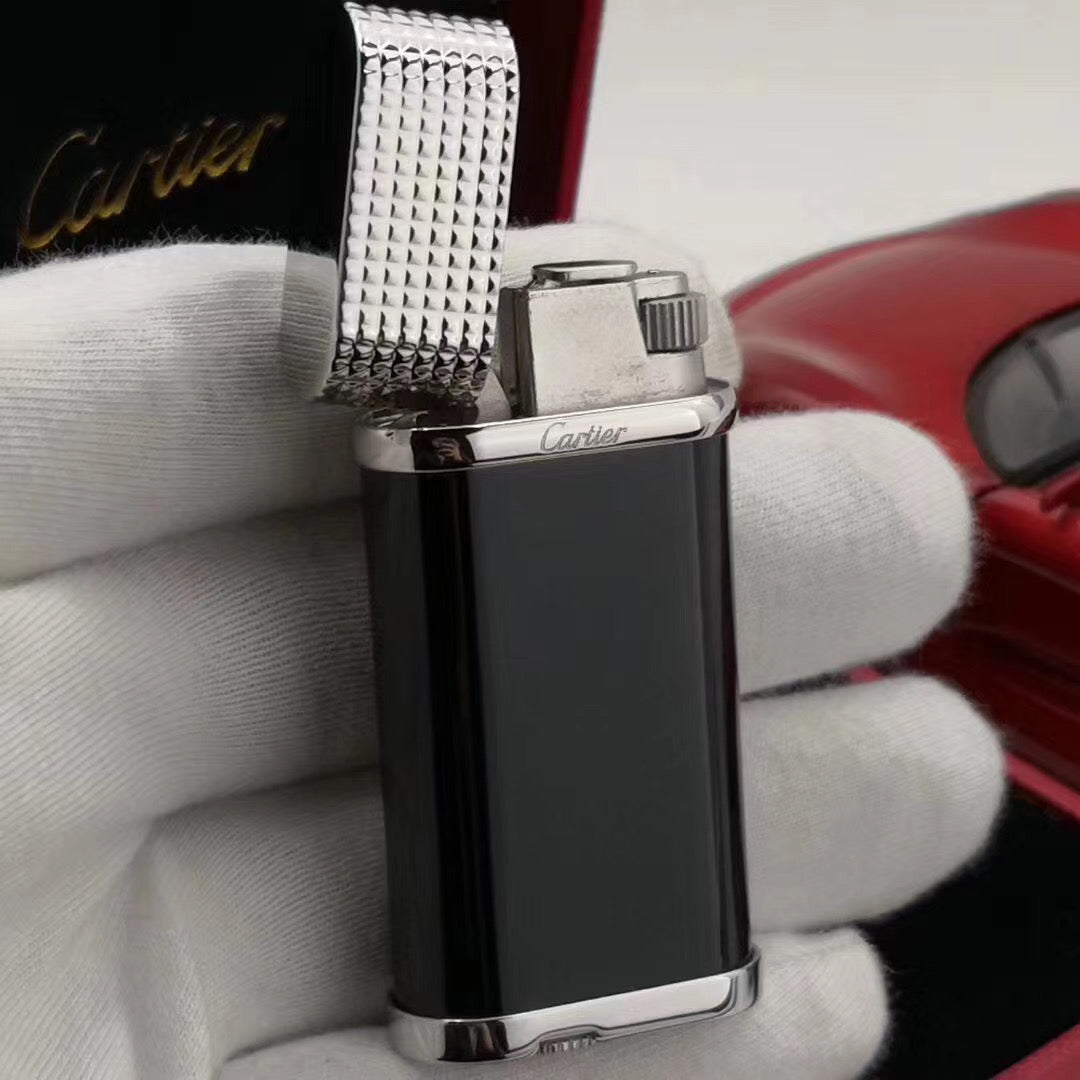 Cartier CLOUS DE PARIS DECOR Lighter Black Lacquer Silver Finish #005