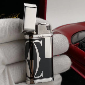 Cartier LOGO MOTIF Zigarettenanzünder Schwarzer Lack Silber #003